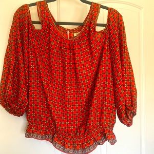 Max Studio Red Cut-Out Shoulder Blouse L